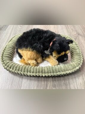 Perfect Petzzz Sleeping German Shepard Dog Black And Brown Breathing With Bed